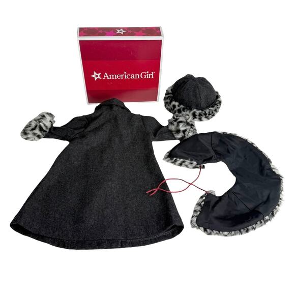 American Girl Doll Nellie Holiday Coat Woolen Hat Faux Fur Animal Print Cape Box - Picture 3 of 9